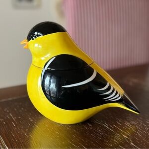Beautiful yellow bird ceramic canister jar